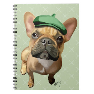 Brown French Bulldog with Green Hat Notebook