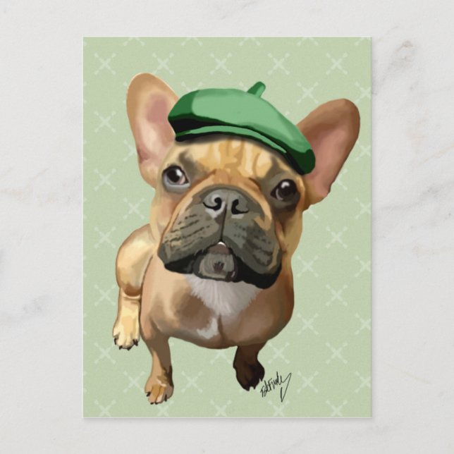 Brown French Bulldog with Green Hat Postcard (Front)