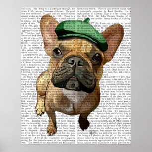 Brown French Bulldog with Green Hat Poster