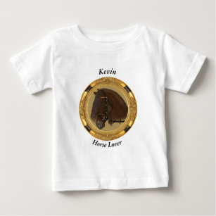 Brown Friesian Draught Horse with round Gold frame Baby T-Shirt