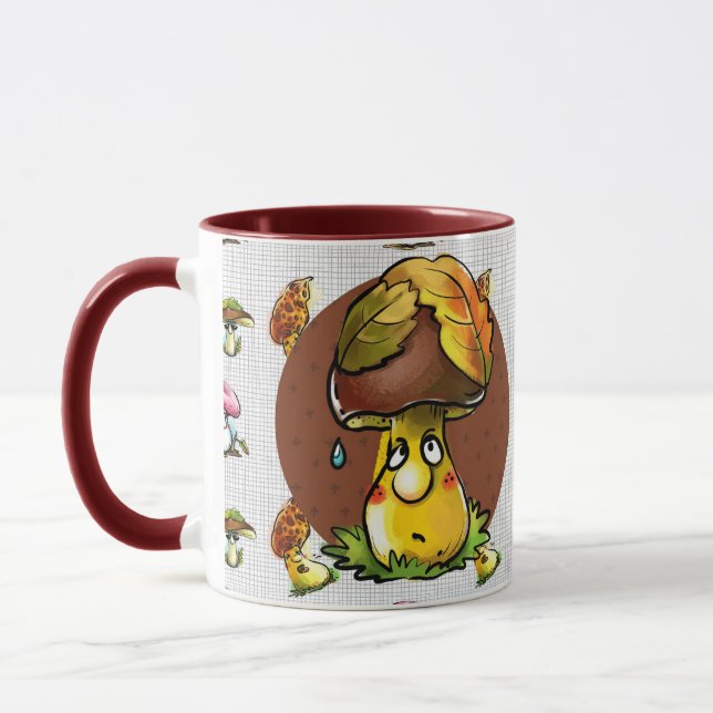 Brown Funny Mushroom Cartoon Character Mug (Left)