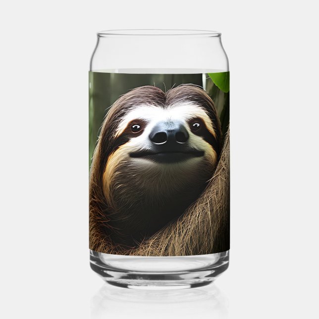 Brown Fuzzy Sloth,  Can Glass (Front)