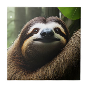 Brown Fuzzy Sloth, Ceramic Tile