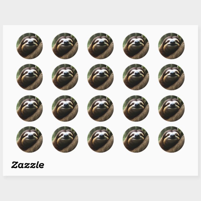 Brown Fuzzy Sloth,  Classic Round Sticker (Sheet)