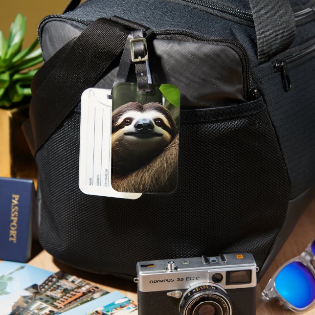 Brown Fuzzy Sloth, Luggage Tag (Front & Back)