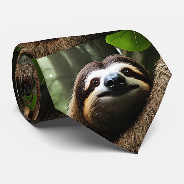 Brown Fuzzy Sloth, Neck Tie (Rolled)