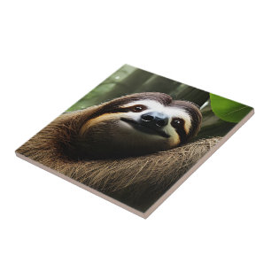 Brown Fuzzy Sloth, Photo Block Ceramic Tile