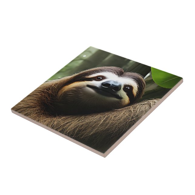 Brown Fuzzy Sloth, Photo Block Ceramic Tile (Side)