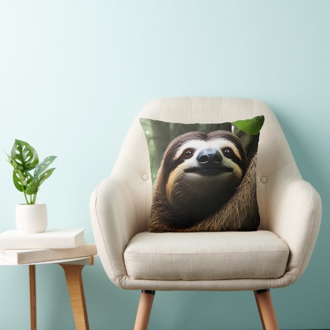 Brown Fuzzy Sloth, Photo Block Cushion (Chair)