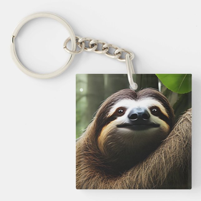 Brown Fuzzy Sloth, Photo Block Key Ring (Front)