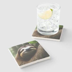 Brown Fuzzy Sloth, Photo Block Stone Coaster