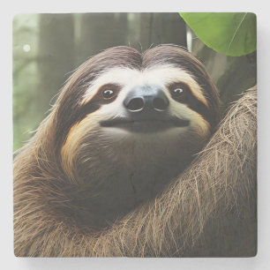 Brown Fuzzy Sloth, Stone Coaster