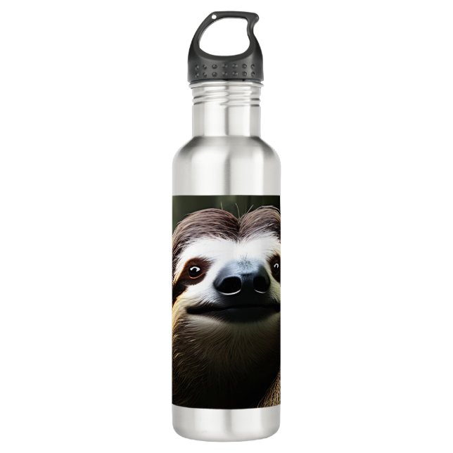 Brown Fuzzy Sloth, Water Bottle (Front)