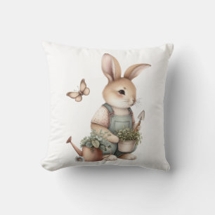 Brown Garden Bunny in Overalls Cushion
