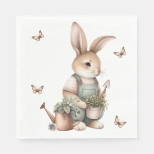 Brown Garden Bunny in Overalls Napkin