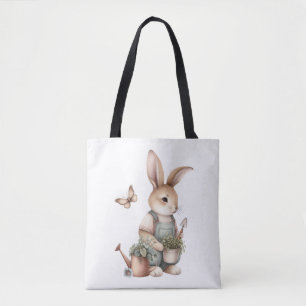 Brown Garden Bunny in Overalls Tote Bag