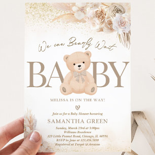 Brown Gender Neutral Bear Boho Baby Shower Invitation