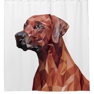 Brown Geometric Dog White Shower Curtain
