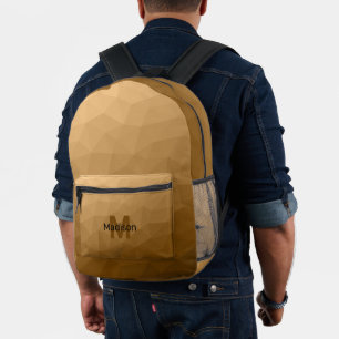 Brown geometric mesh pattern Monogram Printed Backpack