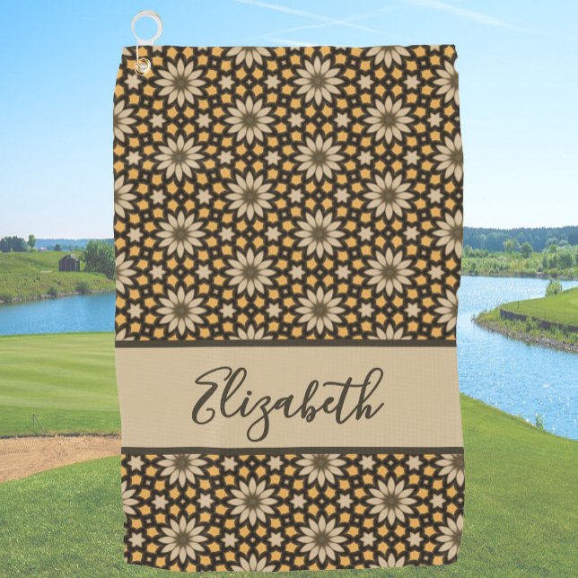Brown Geometric pattern with custom name ladies  Golf Towel (Creator Uploaded)