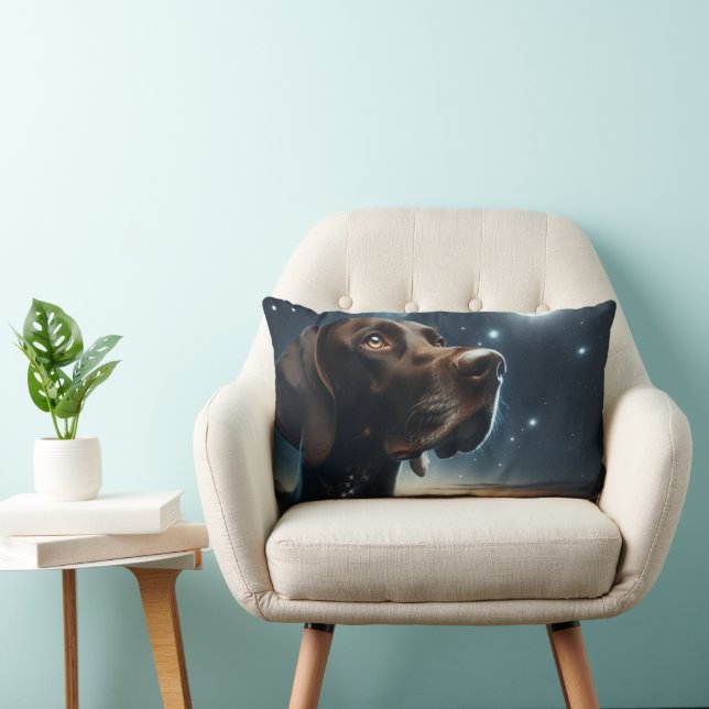 Brown German Shorthaired Pointer in Night Sky Lumbar Cushion (Chair)