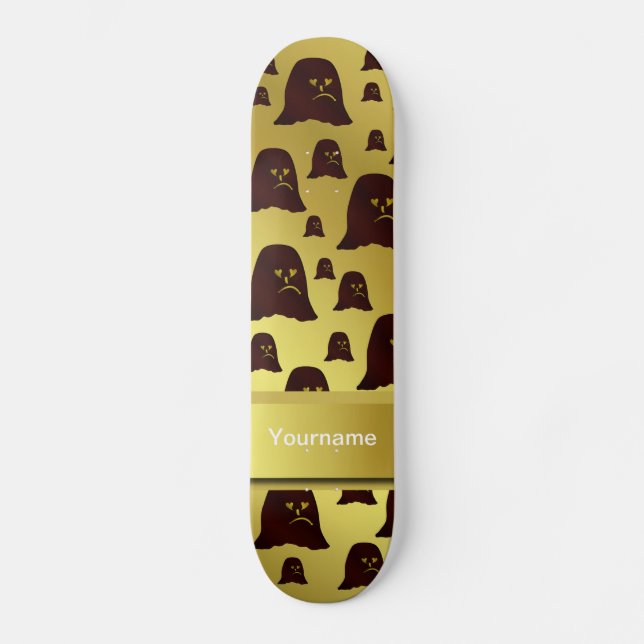 brown, ghost, heap, face, golden, shiny, pattern, skateboard (Front)