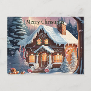 Brown Gingerbread House Merry Christmas Postcard