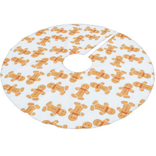 Brown gingerbread man on white brushed polyester tree skirt