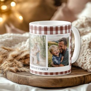 Brown Gingham 3 Photo Coffee Mug