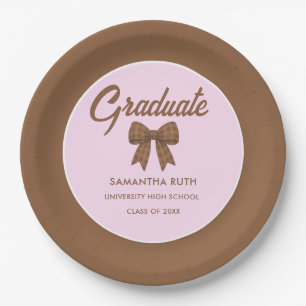 Brown Gingham Bow Graduation Party Paper Plate