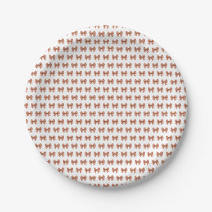 Brown gingham bow pattern paper plate