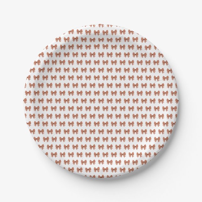 Brown gingham bow pattern paper plate (Front)
