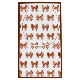 Brown gingham bow pattern  small gift bag