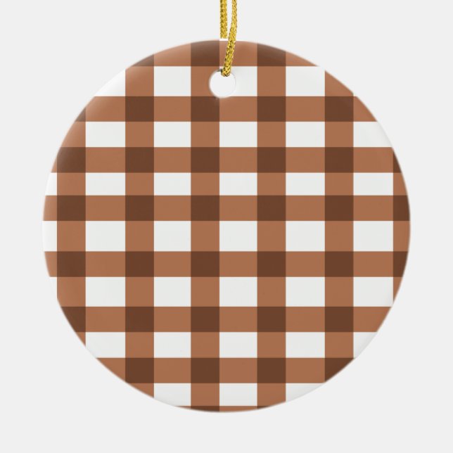 Brown Gingham Ceramic Ornament (Front)