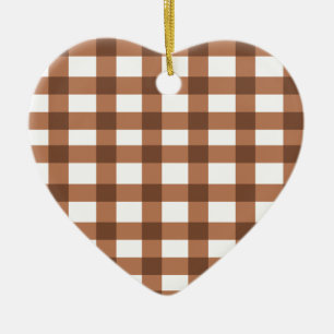 Brown Gingham Ceramic Ornament