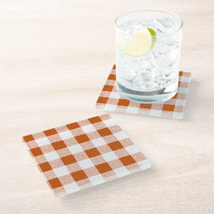 Brown gingham check glass coaster
