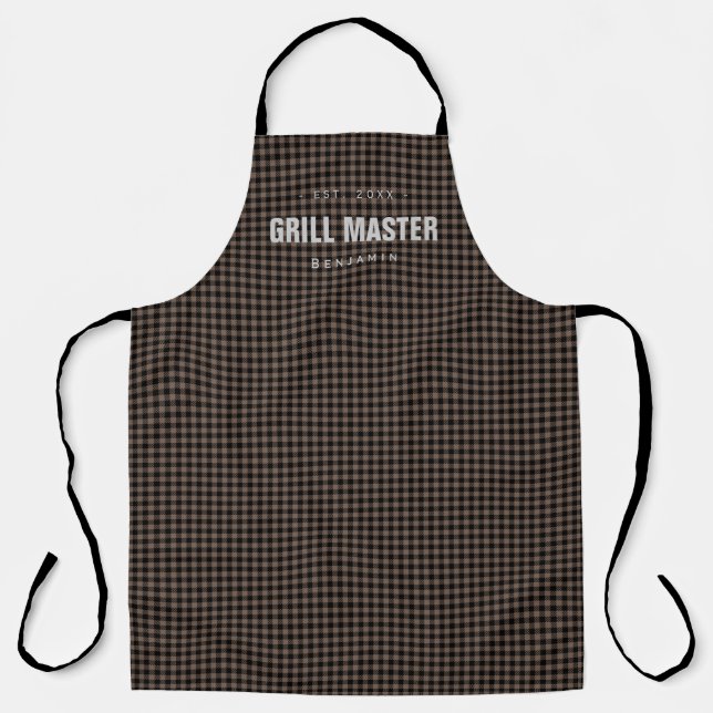 Brown gingham check grill master personalised apron (Front)