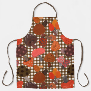 Brown Gingham Check Mushroom Mix Apron
