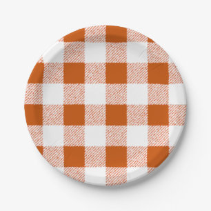 Brown gingham check paper plate