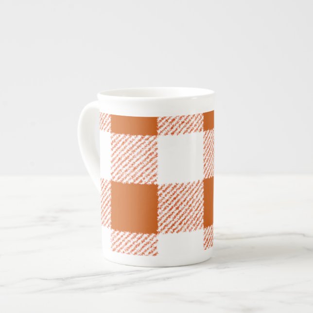 Brown Gingham Check Pattern Bone China Mug (Front Left)
