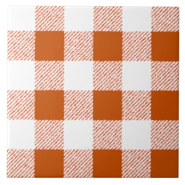 Brown Gingham Check Pattern Ceramic Tile (Front)