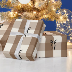 Brown Gingham Coquette Bows Wrapping Paper, Neutra Paper