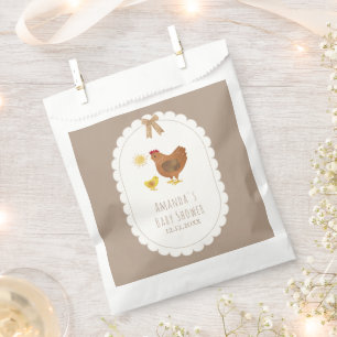 Brown Gingham Cottagecore Hen Chick Baby Shower Favour Bag
