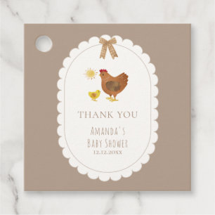 Brown Gingham Cottagecore Hen Chick Baby Shower Favour Tags