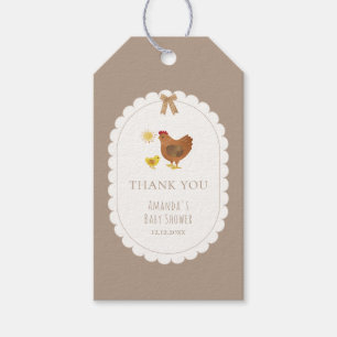 Brown Gingham Cottagecore Hen Chick Baby Shower Gift Tags