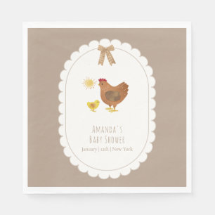 Brown Gingham Cottagecore Hen Chick Baby Shower Napkin