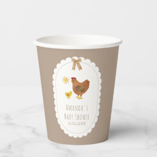 Brown Gingham Cottagecore Hen Chick Baby Shower Paper Cups