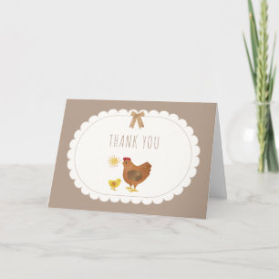 Brown Gingham Cottagecore Hen Chick Baby Shower  Thank You Card