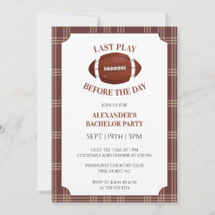 Brown Gingham Football Bachelor Party Invitation