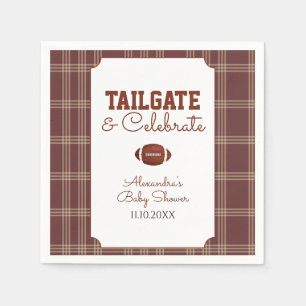 Brown Gingham Football Tailgate Baby Shower Napkin